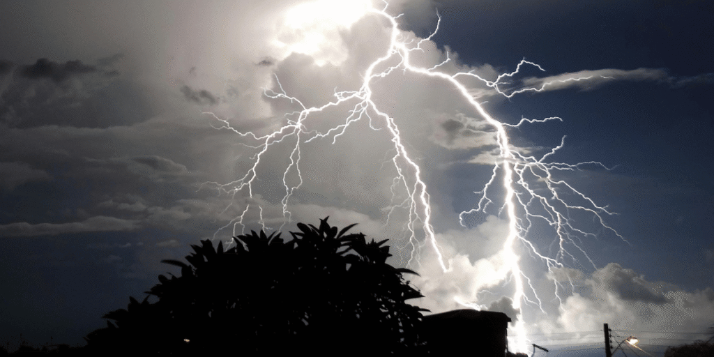 storm damage contractors jeffersontown ky - lightning strikes over shrubbery and power lines